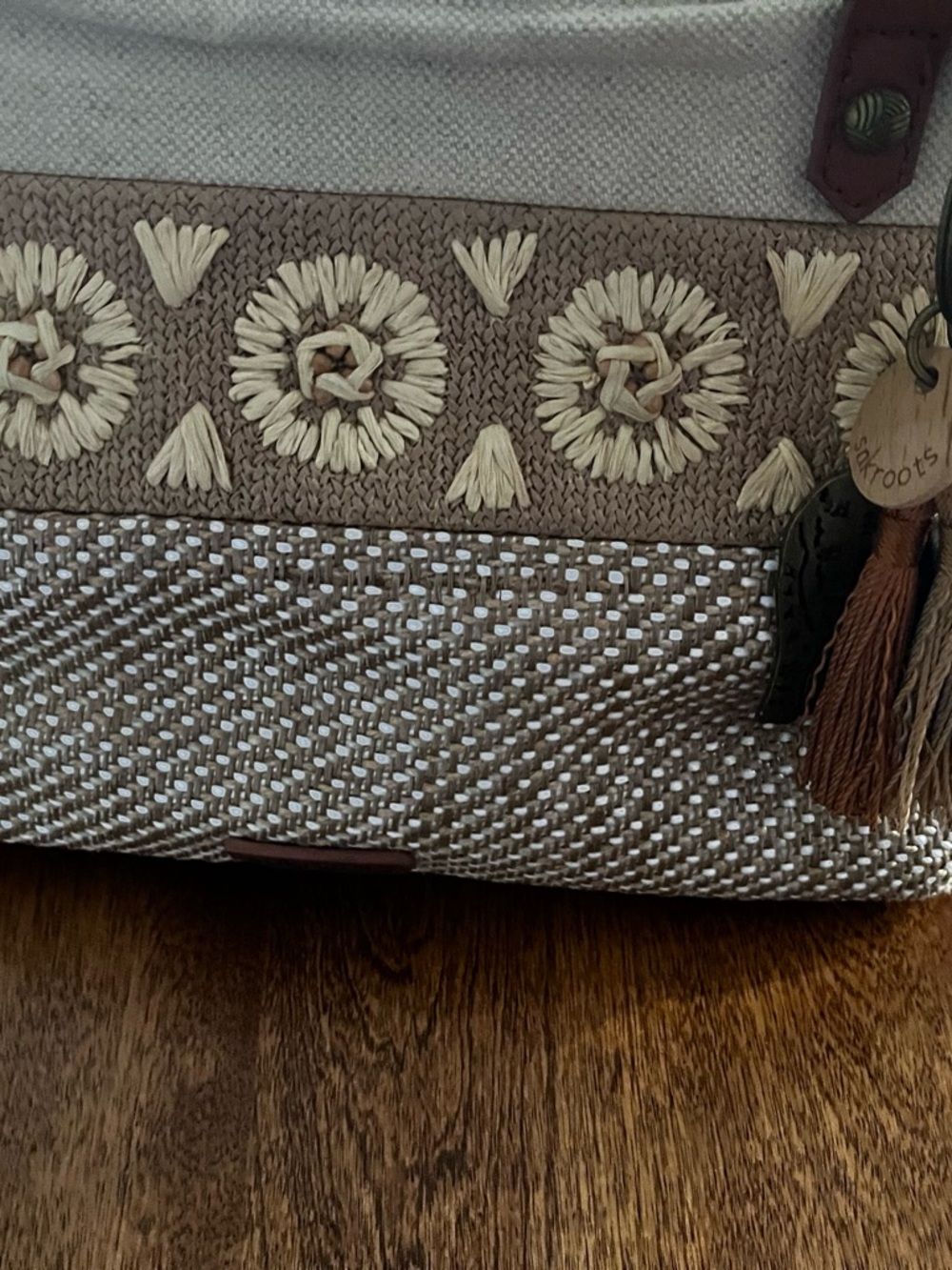 Sakroots Beige Woven Tote with Embroidered Medallions